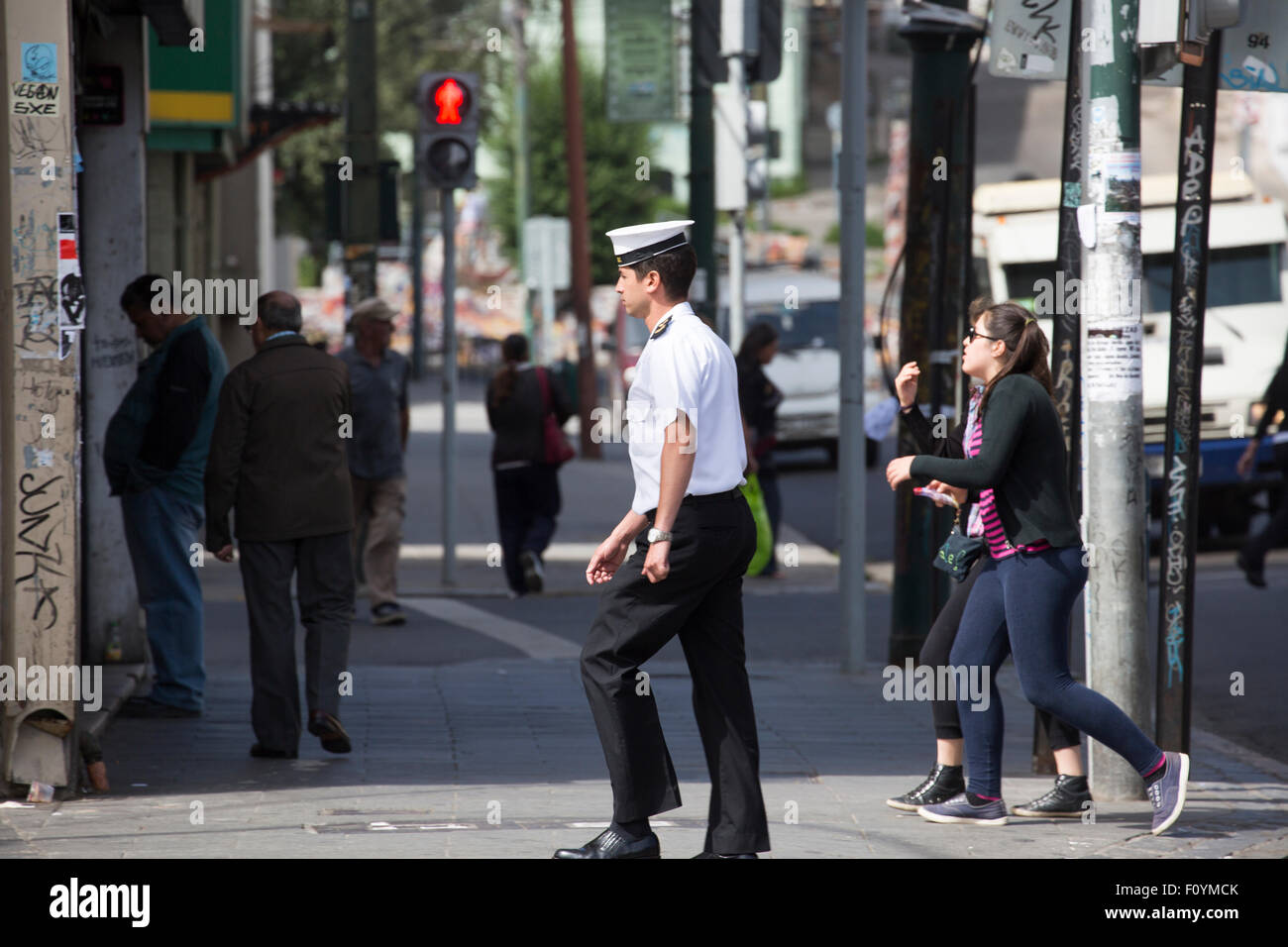 Sailor in street in Valparaiso, Chile Stock Photo