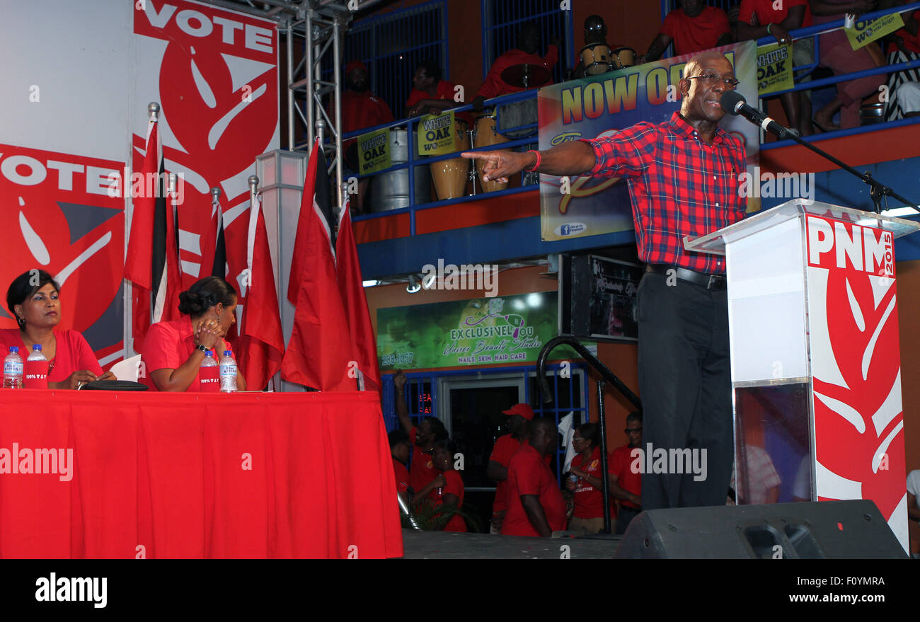 Arouca, Trinidad. 22nd August, 2015. Dr. Keith Christopher Rowley, Leader of Opposition and Member of the House of Representatives for Diego Martin West addresses People's National Movement (PNM) constituents for Lopinot/Bonaire West as part of the General Elections campaign on August 22, 2015 in Arouca, Trinidad.  Dr. Rowley is a candidate to become Prime Minister when elections are held on September 07, 2015.  (Photo by Sean Drakes/Alamy Live News) Stock Photo