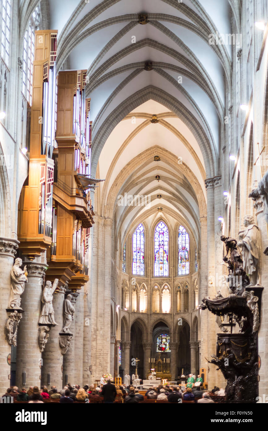 Cathedral of St. Michael and St. Gudula, Brussels, Belgium, interior Stock Photo