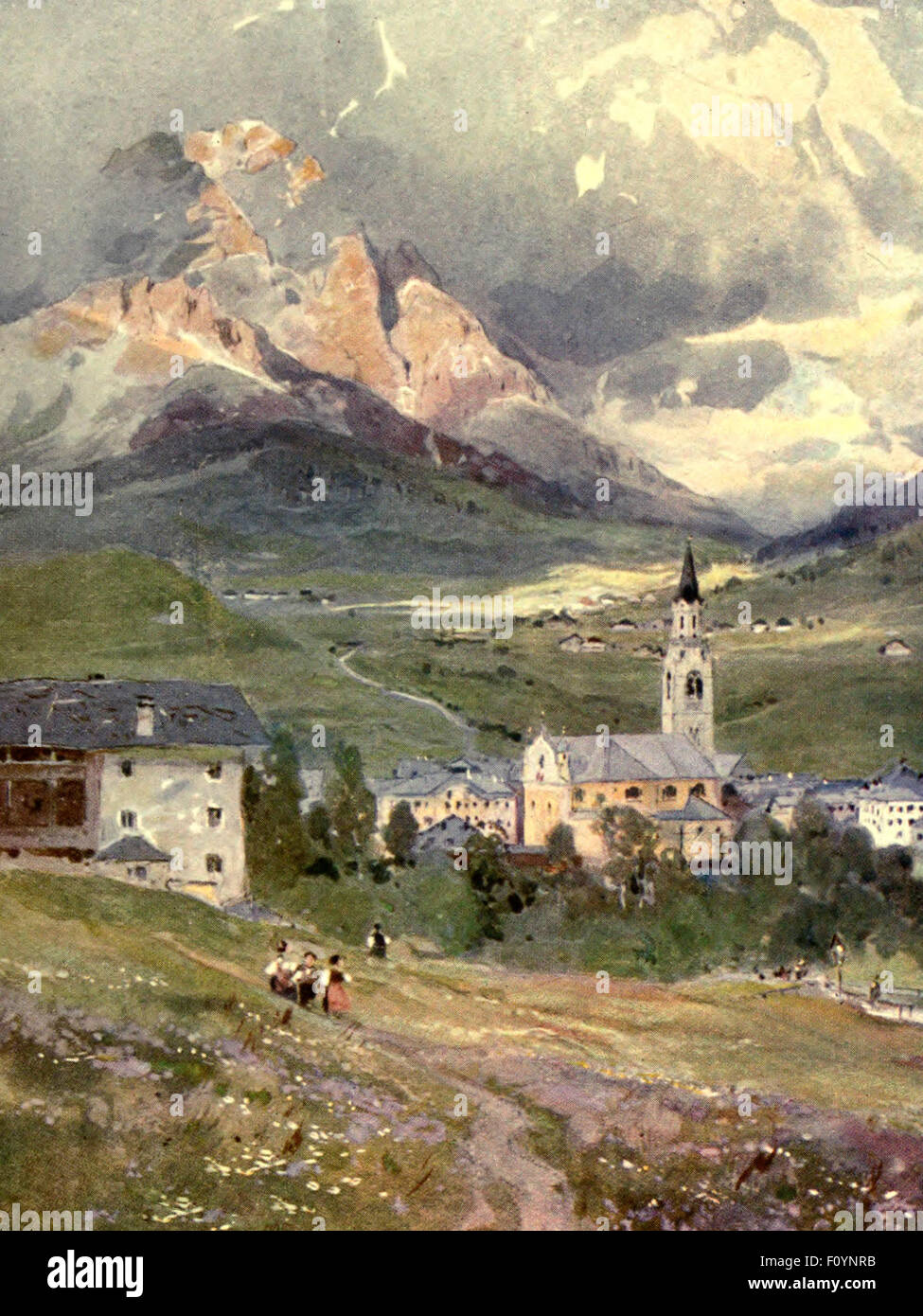 Cortina and Monte Cristallo when it was part of Austria-Hungary, circa 1910 Stock Photo