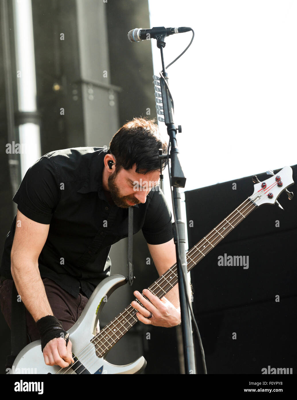 Dean Bernardini bassist for the band Chevelle Performing at the  2015 Monster Energy Carolina Rebellion Stock Photo