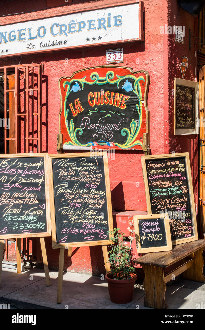 Angelo creperie and chalkboard menus, Viña del Mar, Chile Stock Photo