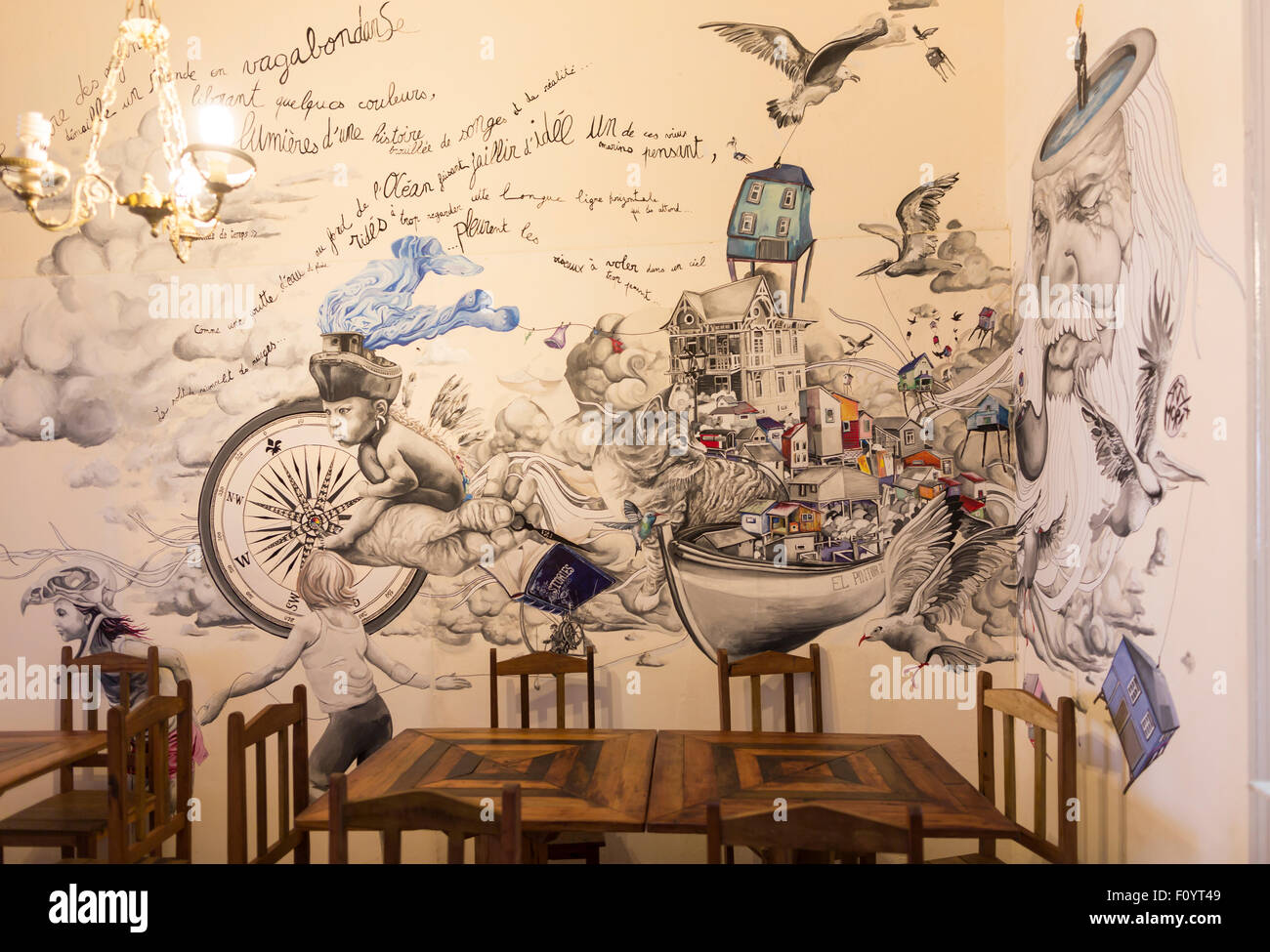 Mural in Cafe, Cerro Alegre, Valparaiso, Chile Stock Photo - Alamy
