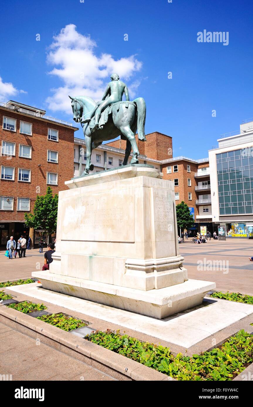 Lady Godiva Statue at Broadgate in the city centre, Coventry, West Midlands, England, UK, Western Europe. Stock Photo