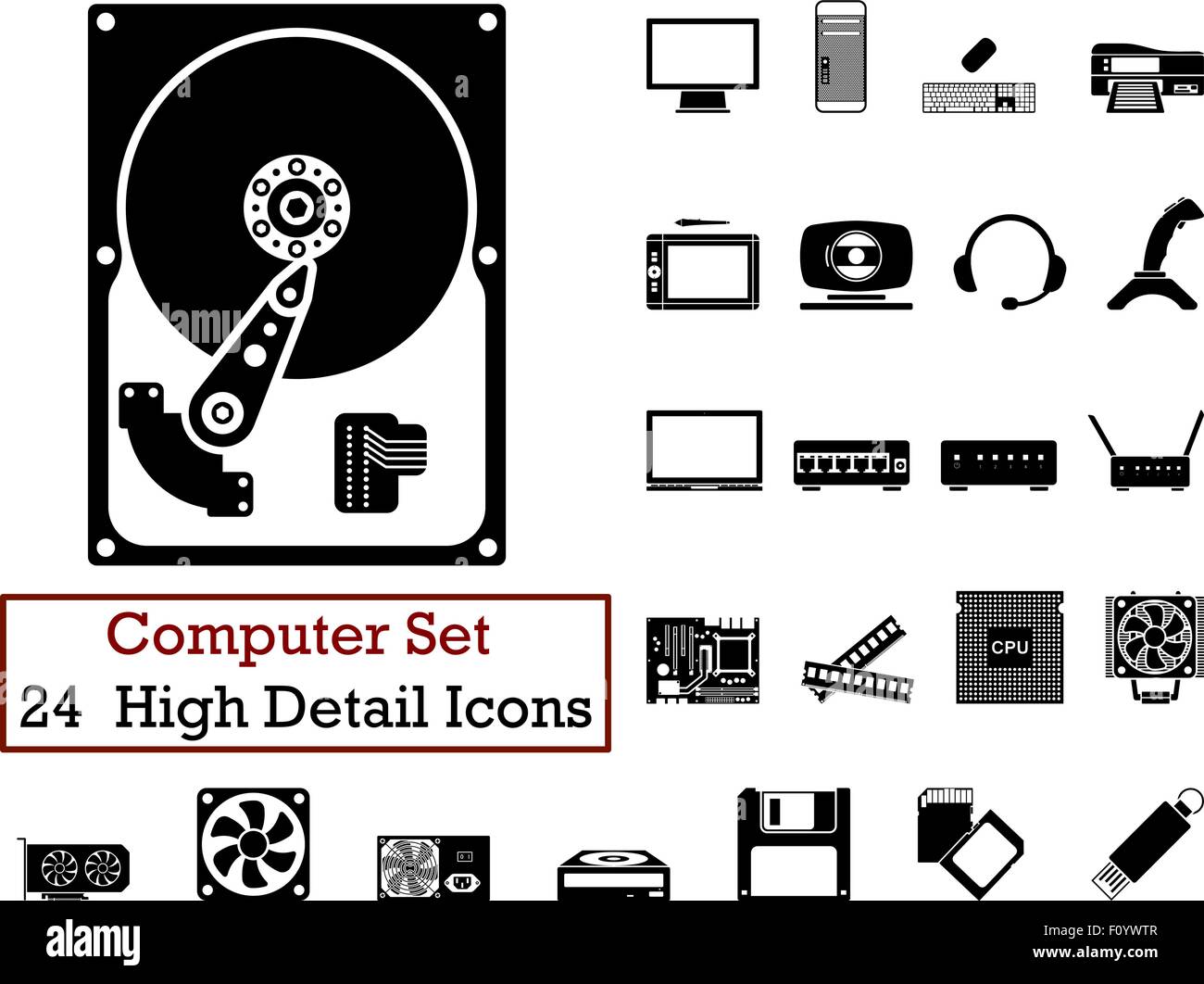 Set of 24 Computer Icons in Black Color Stock Vector Image & Art - Alamy