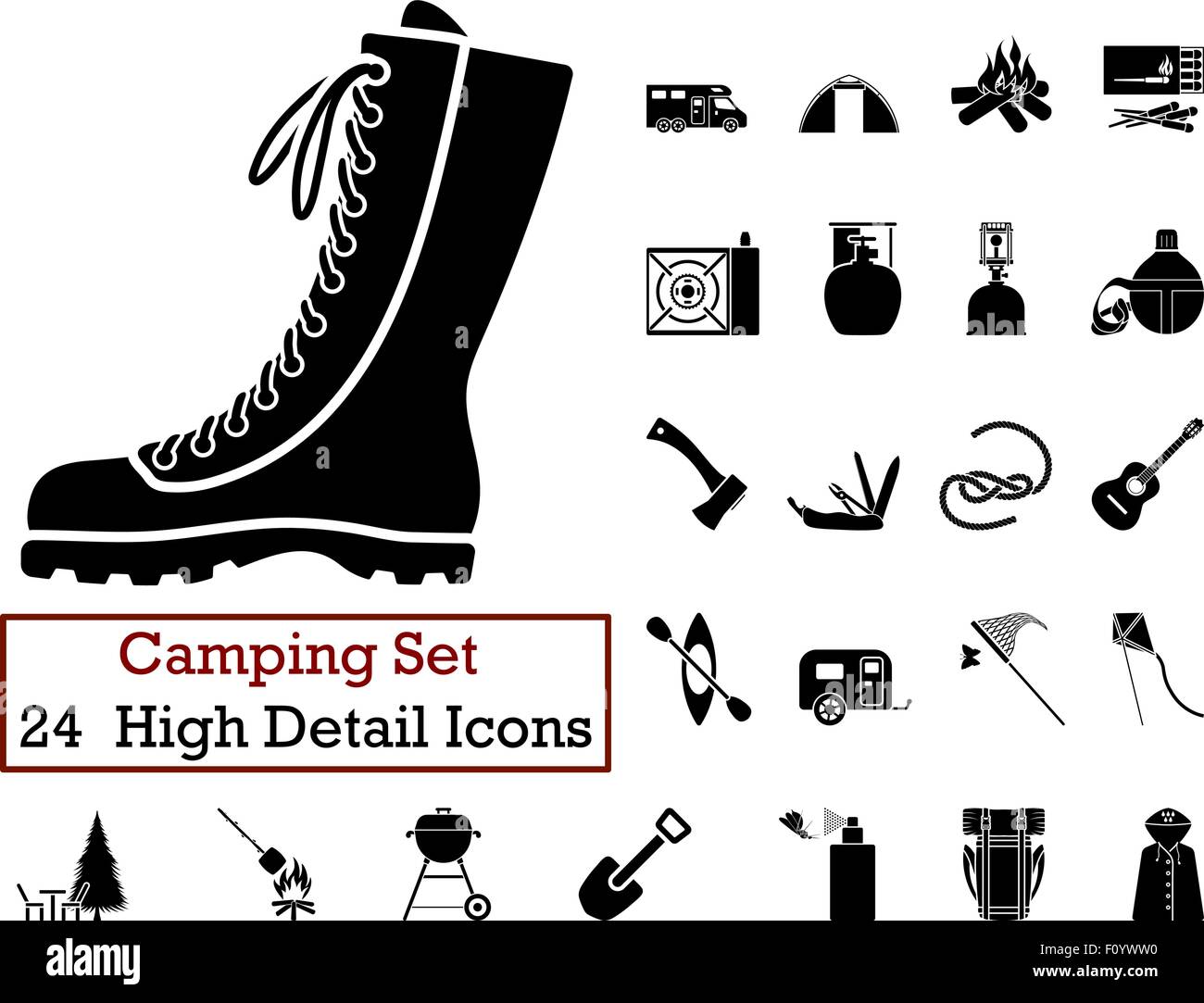Set of 24 Camping Icons in Black Color Stock Vector Image & Art - Alamy