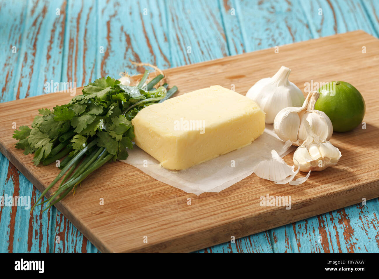 compound butter ingredients herb coriander garlic lemon fresh green