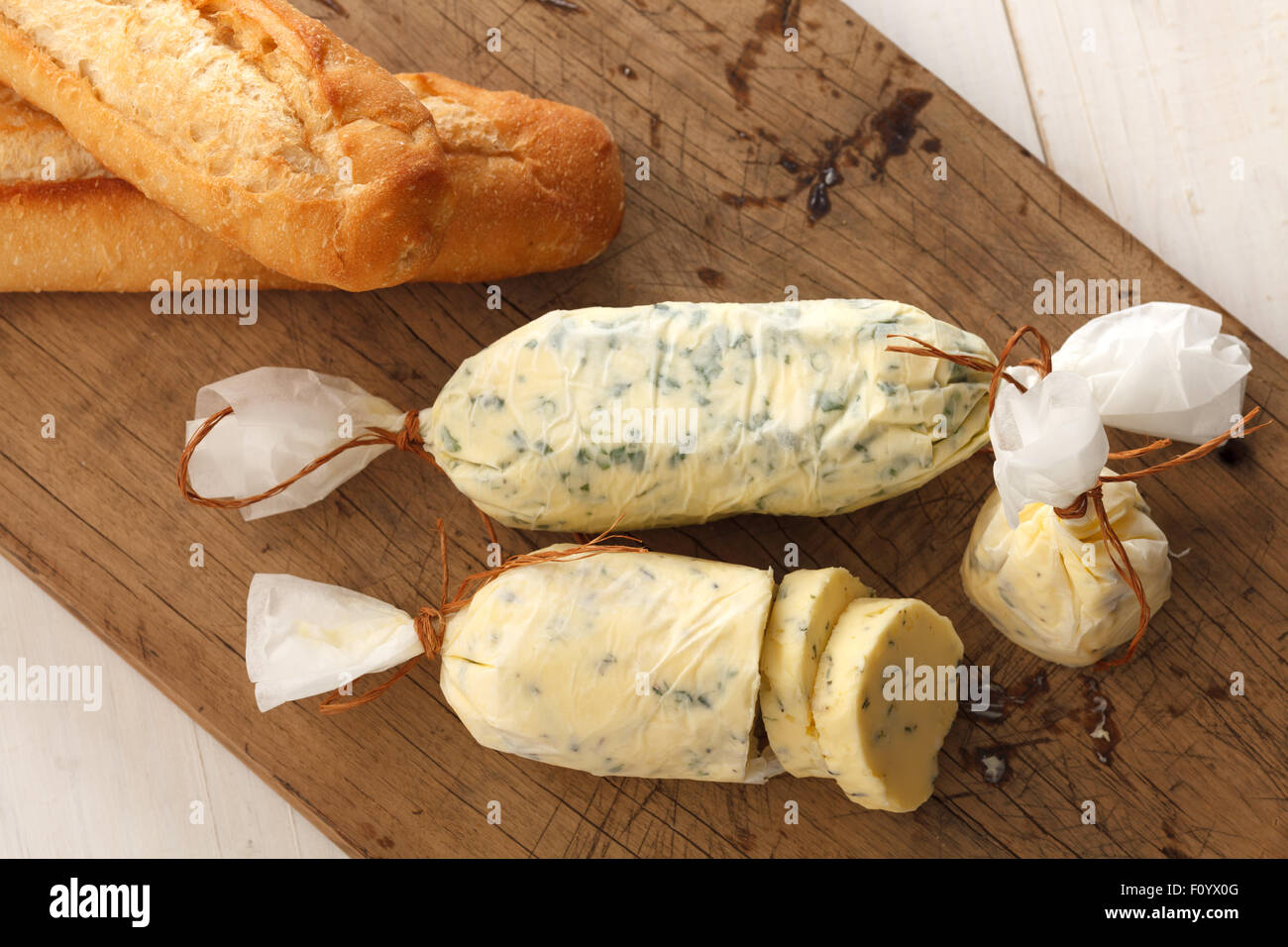garlic bread compound butter herb baguette thyme rosemary coriander oregano fresh chopped