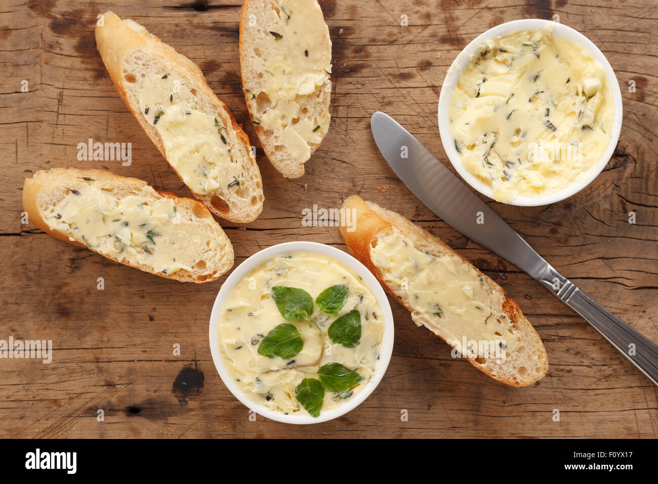garlic bread compound butter herb baguette thyme rosemary coriander
