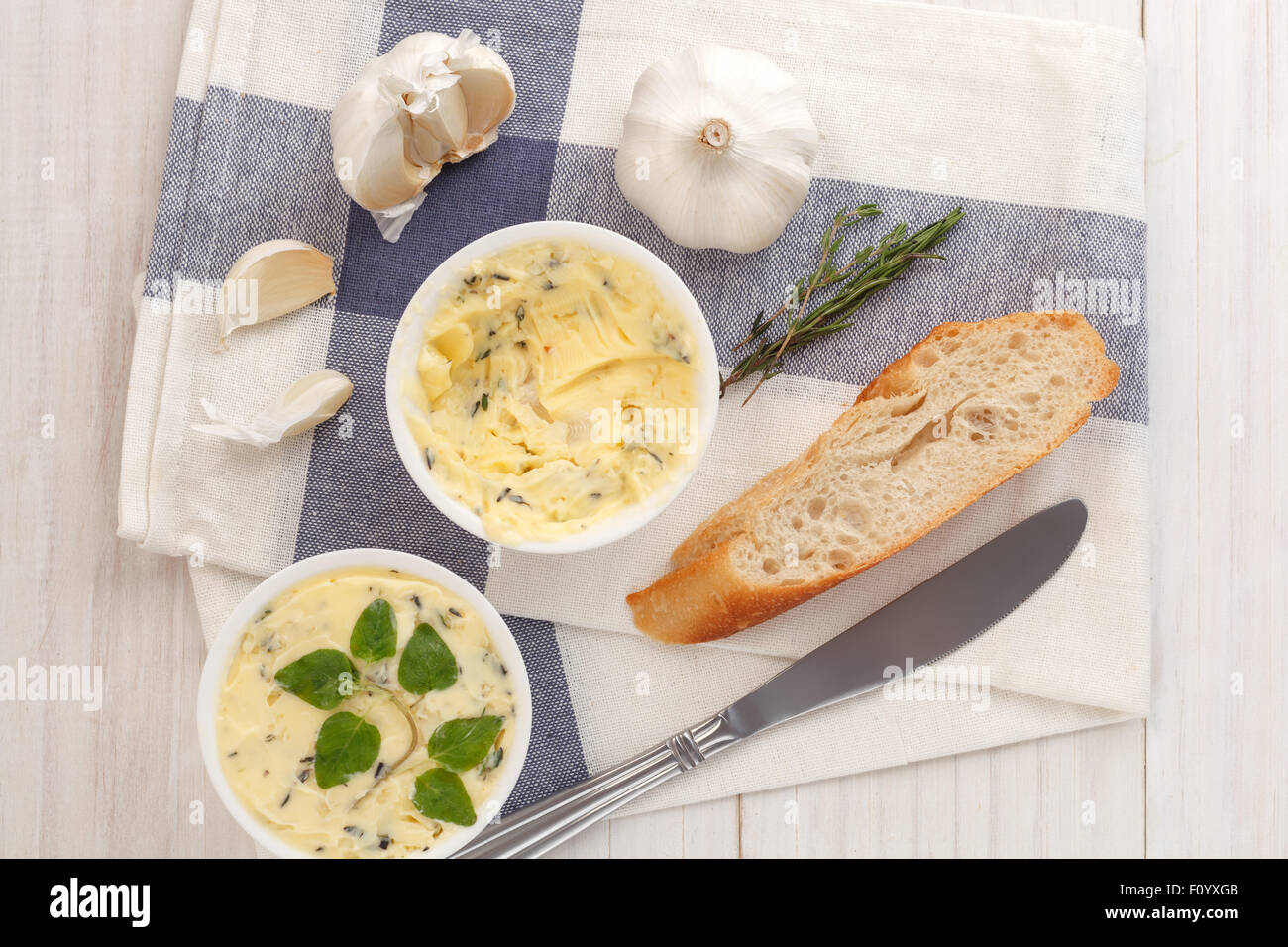 garlic bread compound butter herb baguette thyme rosemary coriander oregano fresh chopped