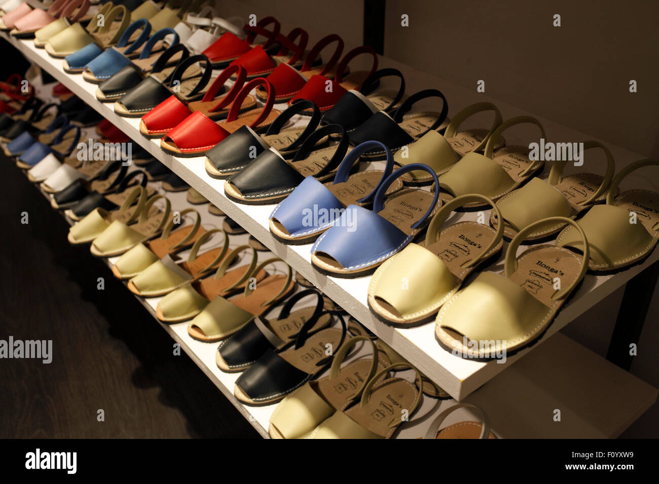 Shop selling locally produced shoes, Menorca Stock Photo Alamy