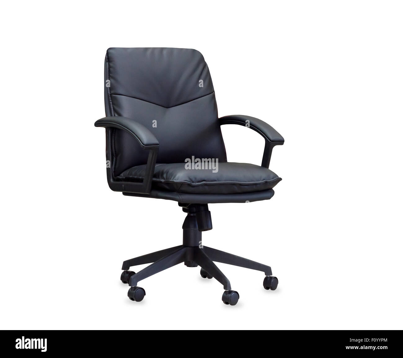 The office chair from black leather. Isolated Stock Photo