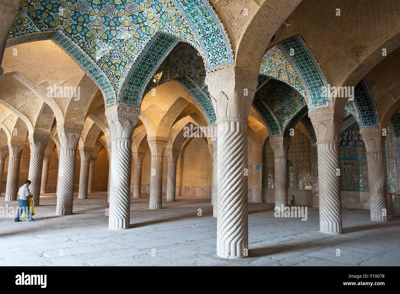 Decorated pillars in the prayer hall of the mosque Wakil also Vakil