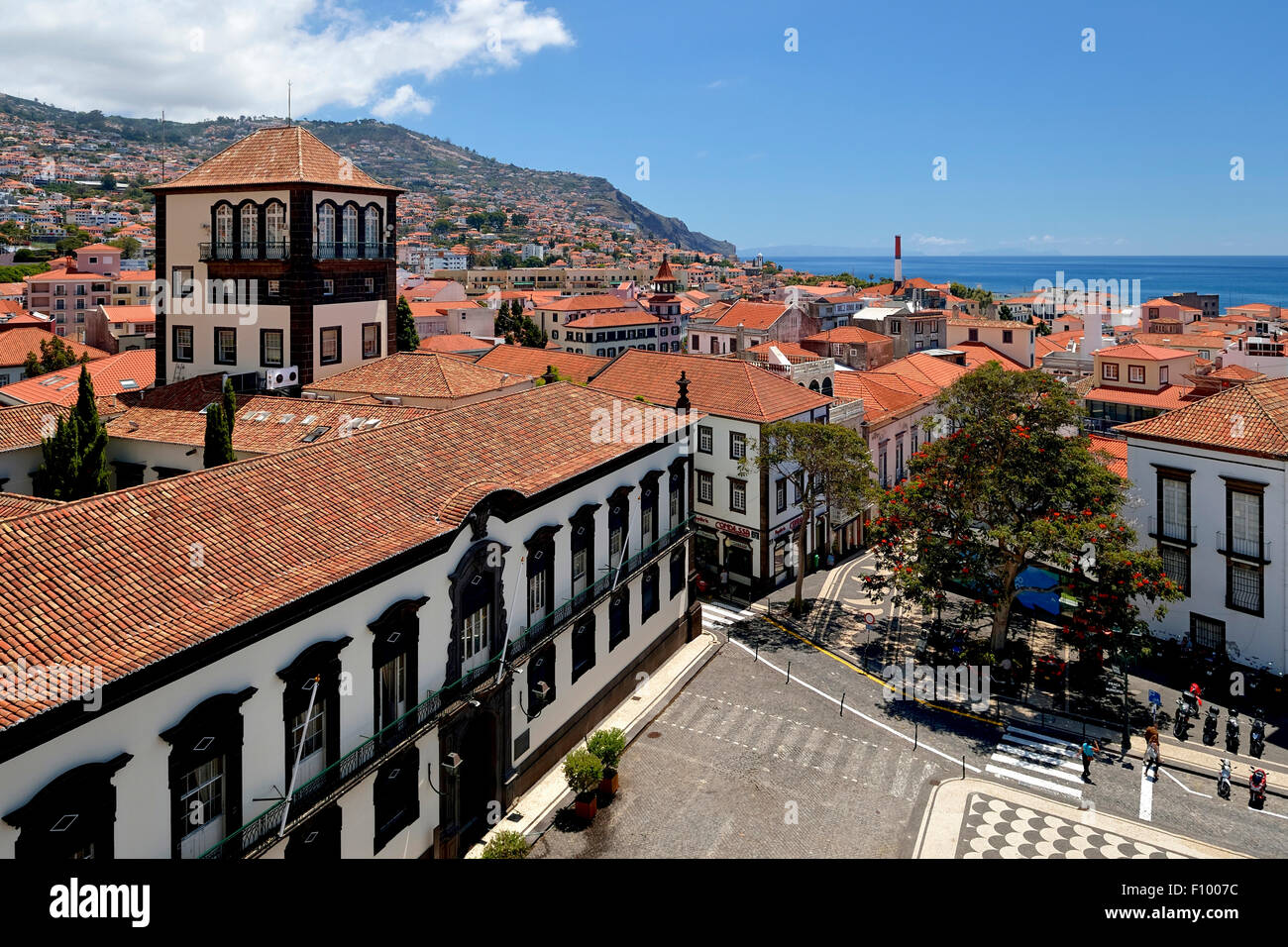 View of the town hall and the city center, Funchal, Madeira, Portugal Stock Photo