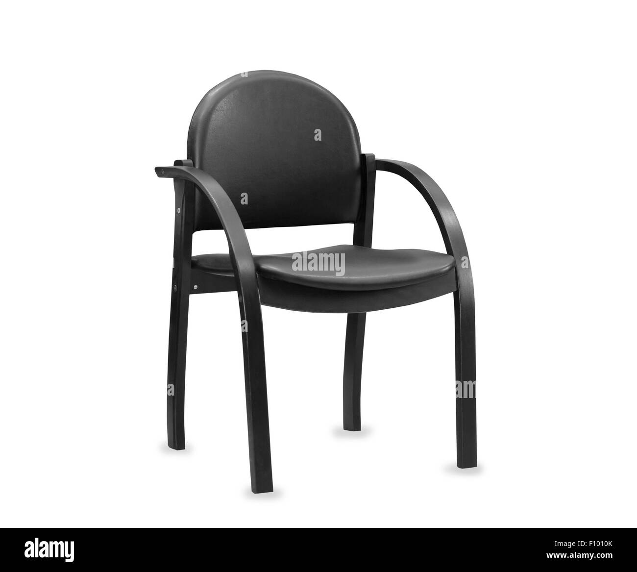 The wooden office chair from black leather. Isolated Stock Photo