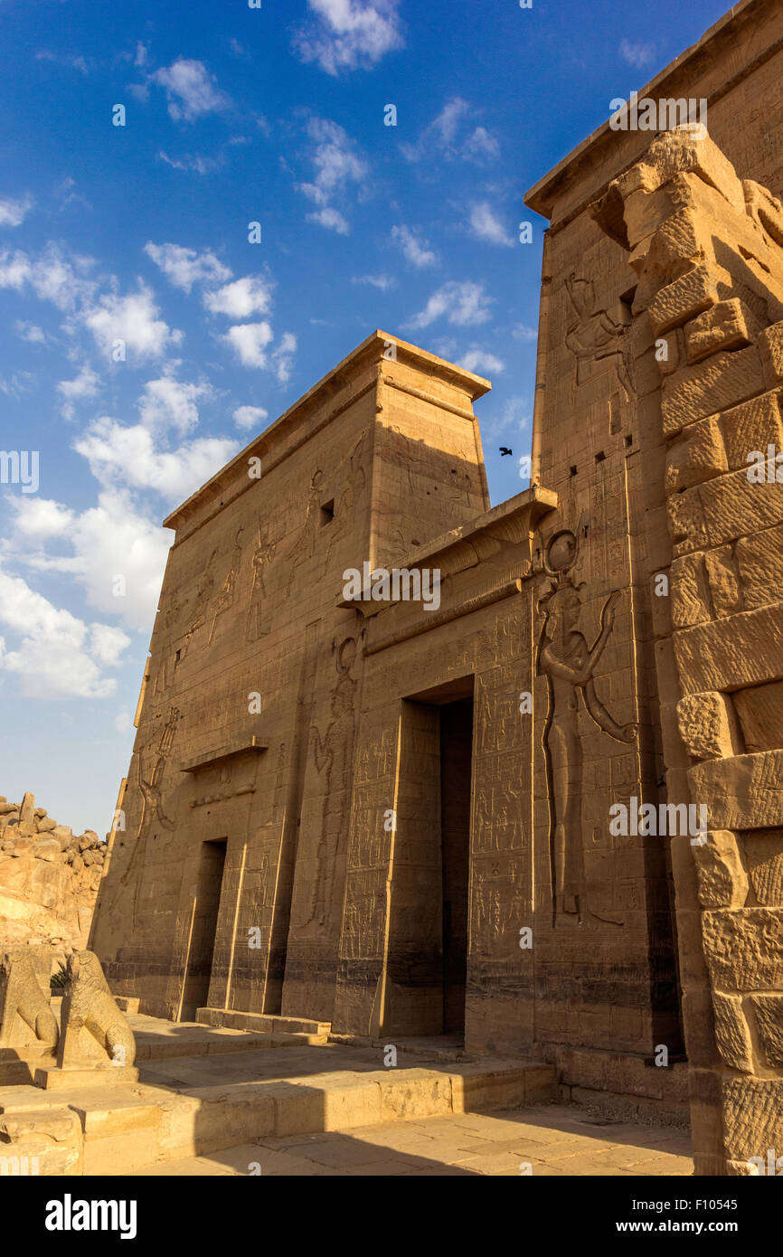 a vertical view of the entrance of the temple of Philae, Egypt Stock Photo