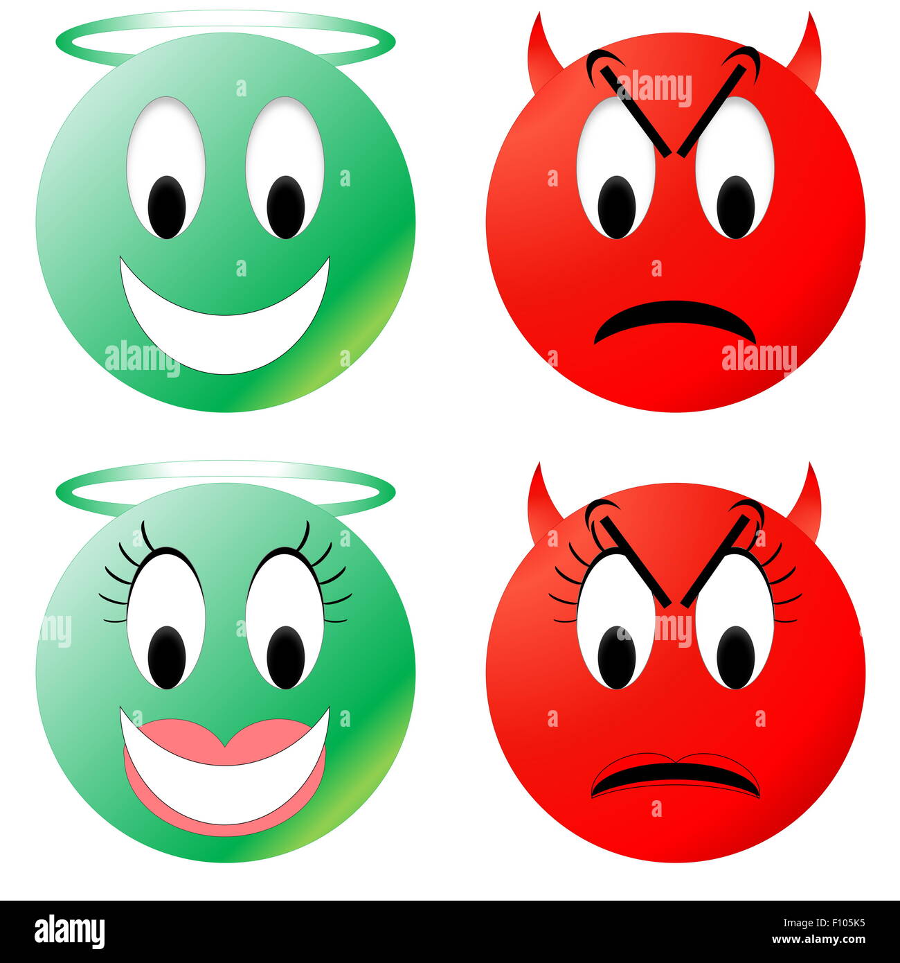 Green angel and red devil smiley, male and female Stock Photo