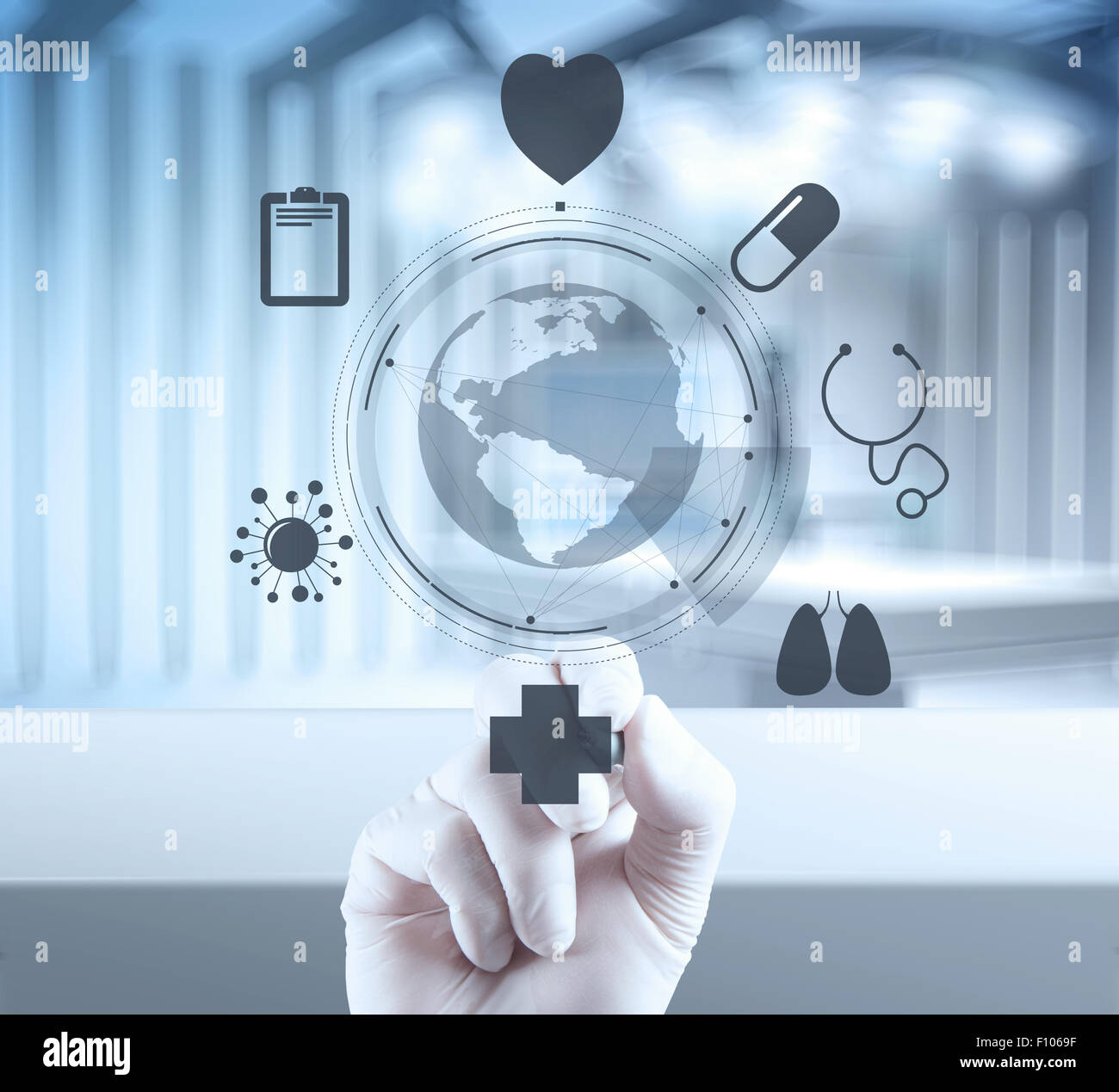 Medicine doctor hand working with modern computer interface as medical ...