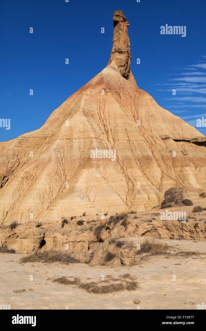 Castildetierra rock formation in the desert of Bardenas Reales, Navarre, Spain. Stock Photo