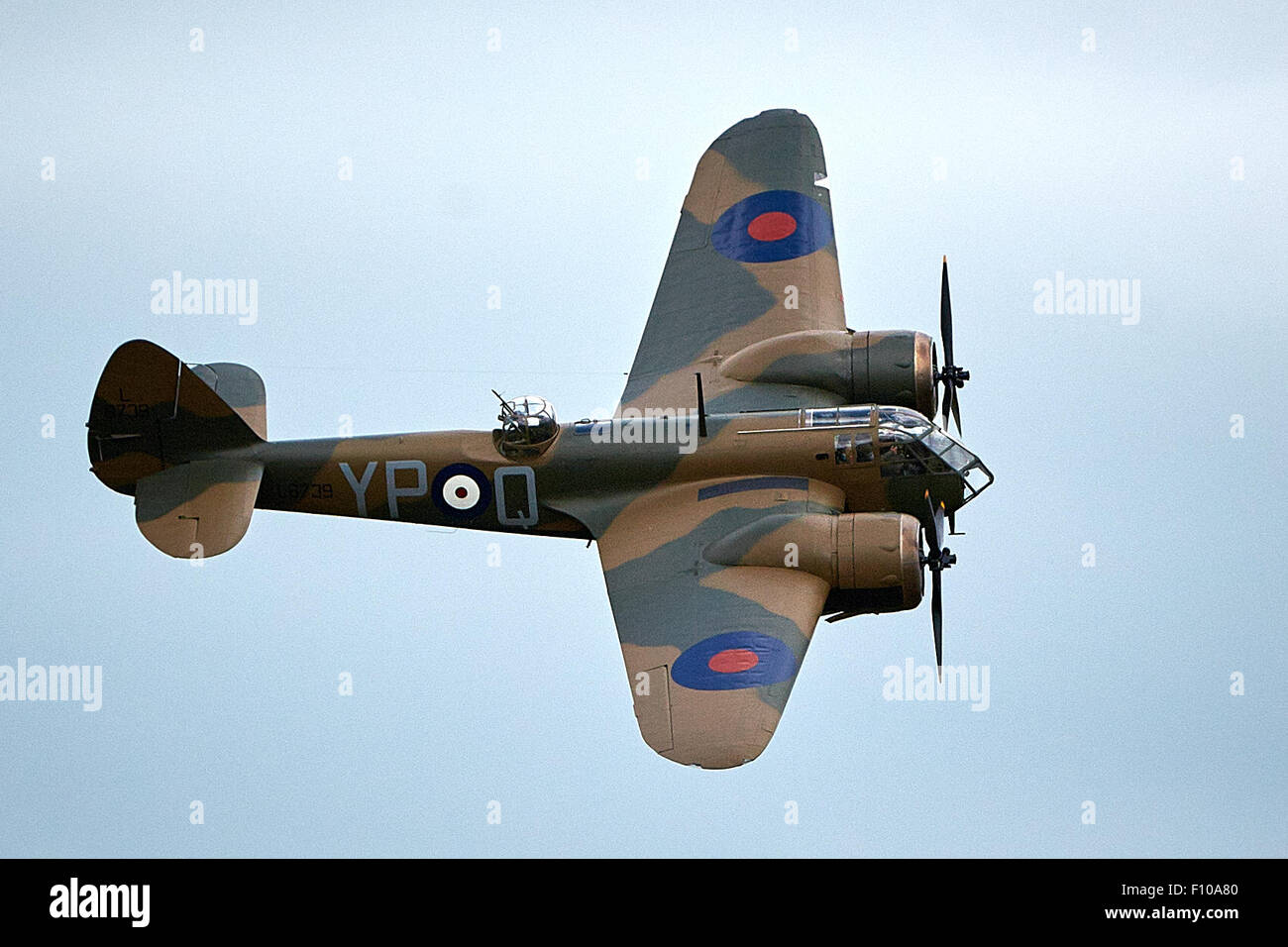 A Bristol Blenheim twin-engined Mk1 bomber flies at the 2015 Bicester Flywheel festival. Stock Photo