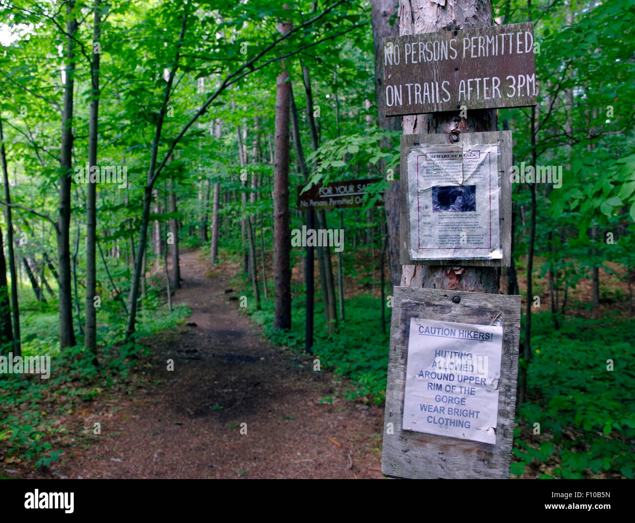 Trail Regulations at Whetstone Gulf State Park, near Turin, NY. Stock Photo
