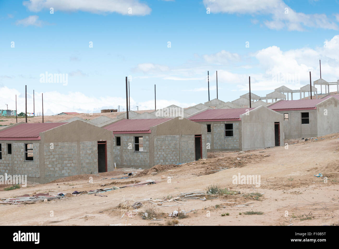 Government supported construction of houses in a township, Oudtshorn, Western Cape, South Africa Stock Photo