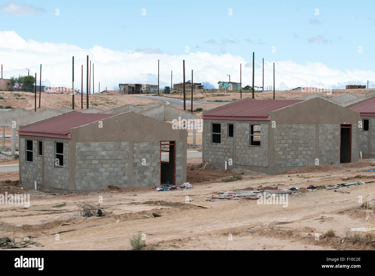 Government supported construction of houses in a township, Oudtshorn, Western Cape, South Africa Stock Photo