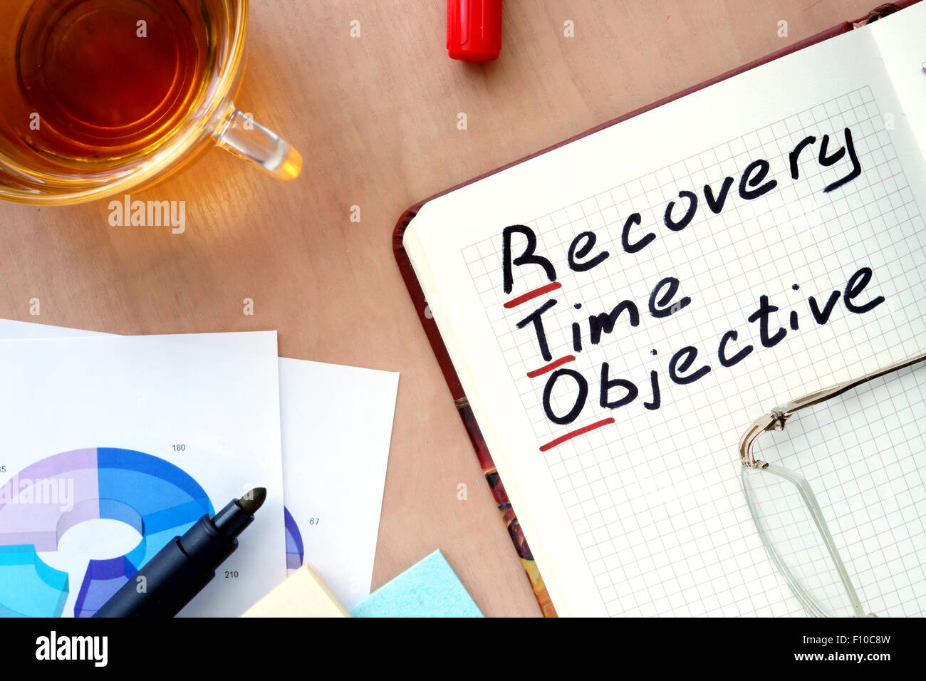 Notepad with word RTO recovery time objective concept and marker. Stock Photo