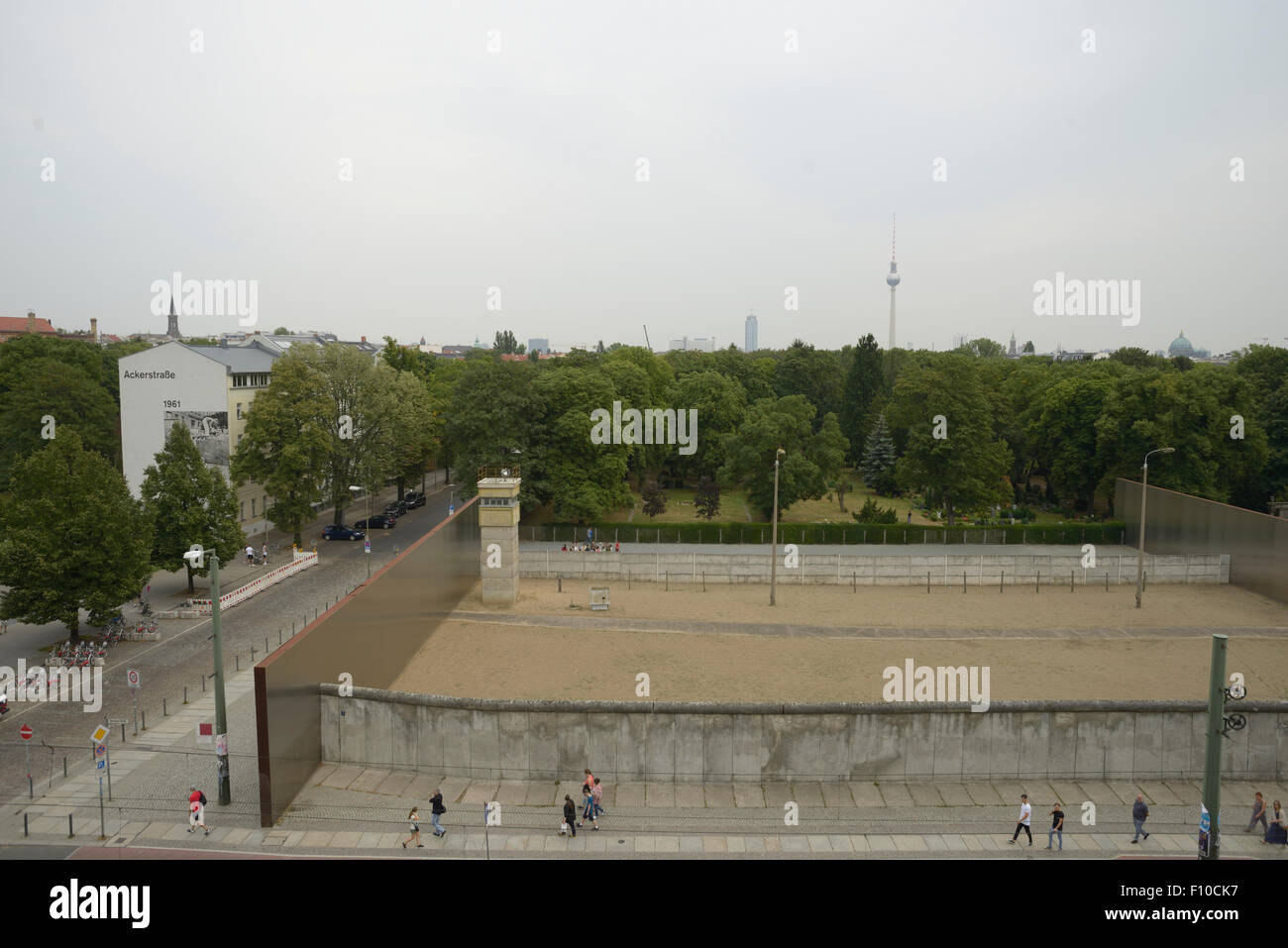 The Berlin Wall Memorial is the central memorial site of German division, Bernauer Strasse, the last piece of Berlin Wall. Stock Photo