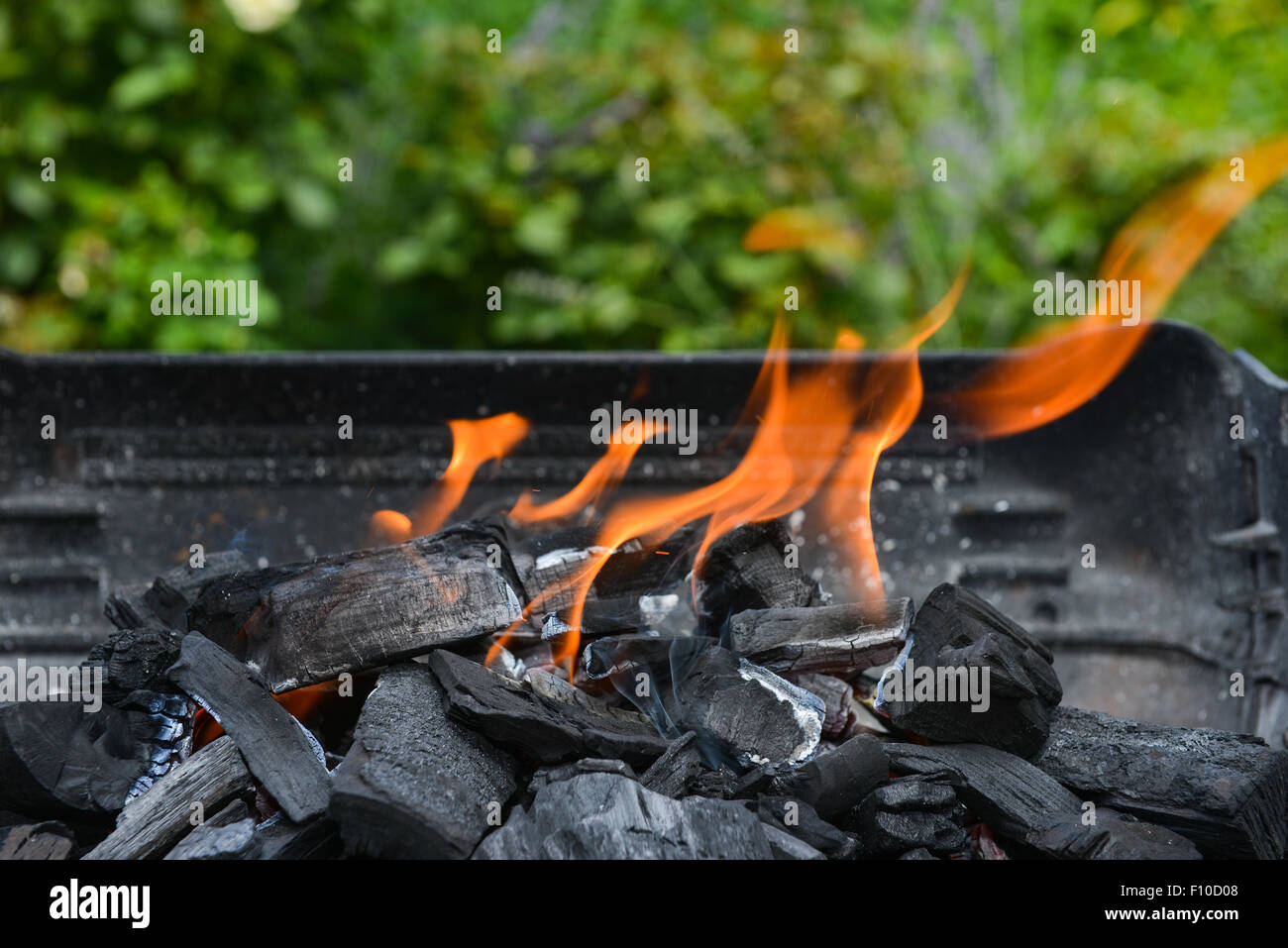 Burning charcoal on barbecue grill Stock Photo Alamy