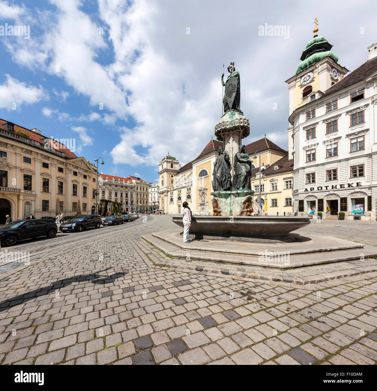 Austriabrunnen in front of the Scottish Abbey on the square Freyung in the center of Vienna Stock Photo