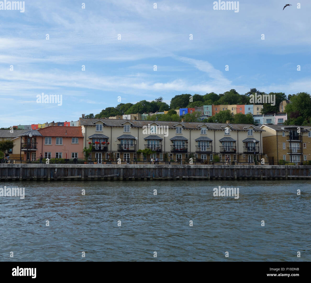 Hotwells Bristol, waterside, 1980s housing with colourful 19th century