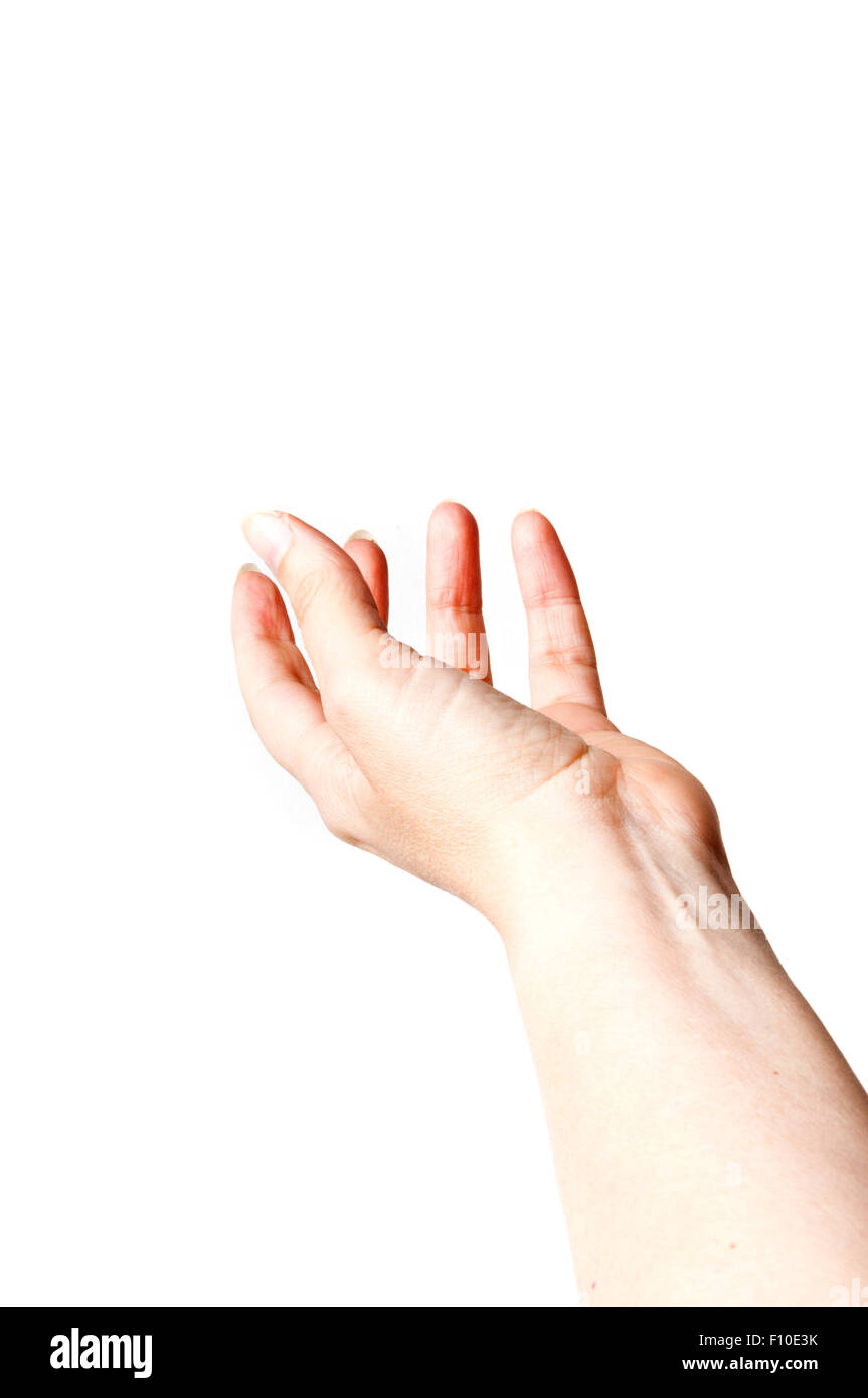 woman hand open in gesture of accepting or giving Stock Photo