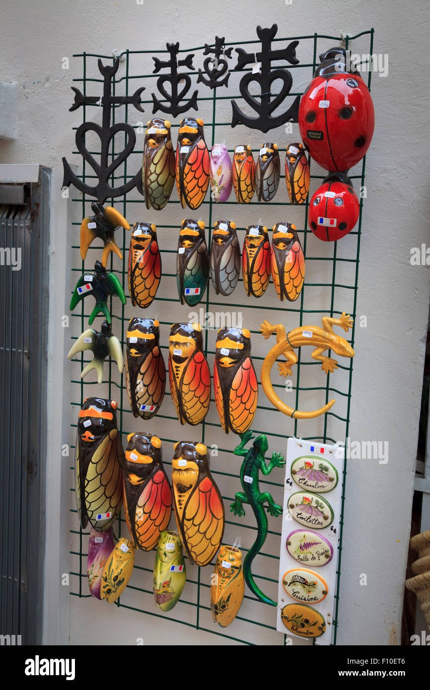 Pottery Cicadas on display outside shop in Provence France Stock Photo