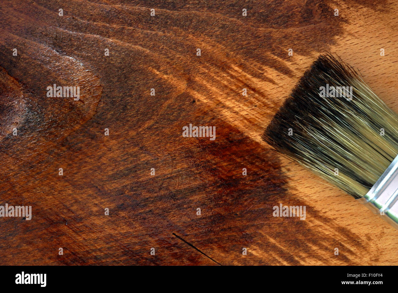 Staining wooden surface. Home decorating concept. DIY Stock Photo