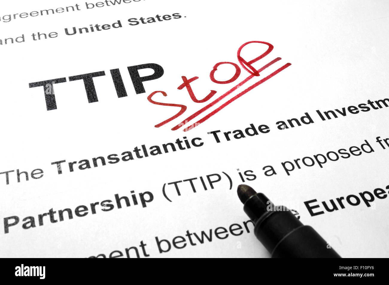 Words TTIP stop on a paper and marker. Stock Photo