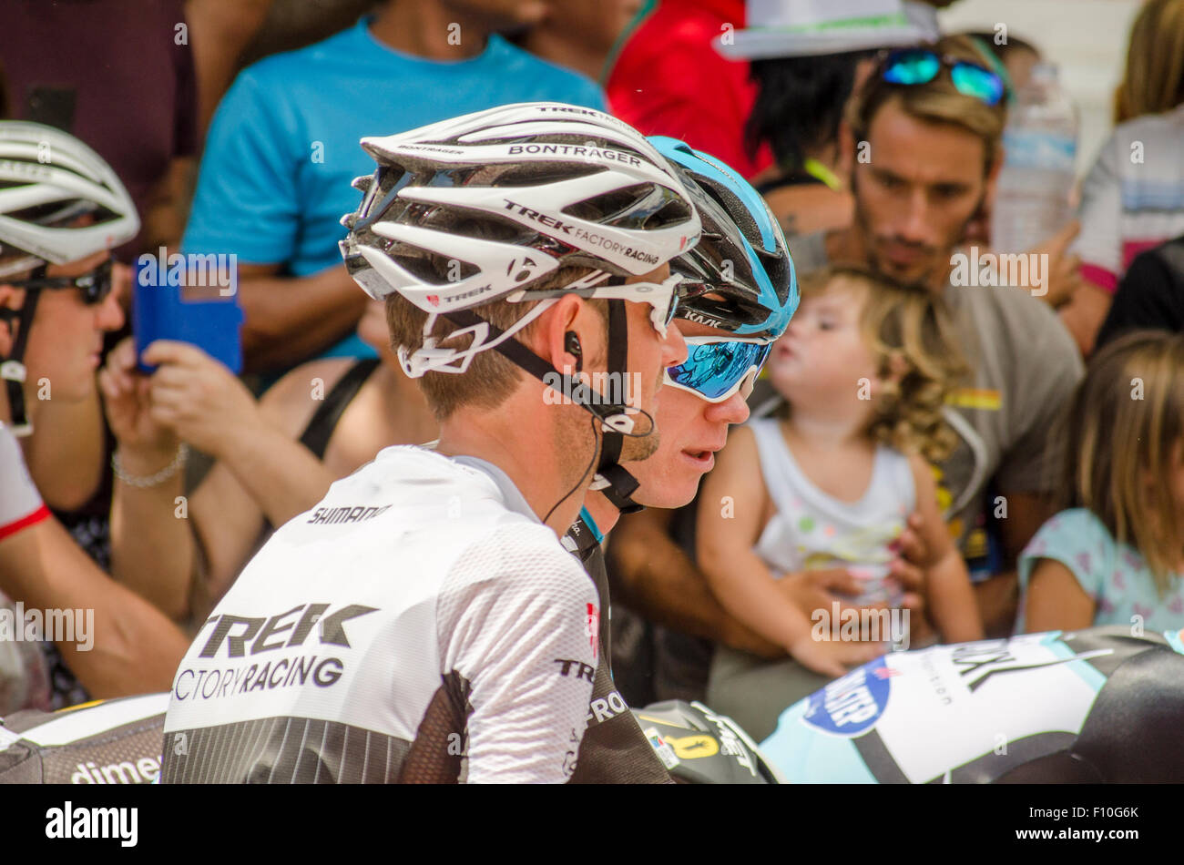 Spain. 24th August, 2015. Stage 3; from Mijas to Malaga; 158 km. Spain. Chris Froome (Blue helmet) from Team Sky; at start of Race; La Cala de Mijas. Credit:  Perry van Munster/Alamy Live News Stock Photo