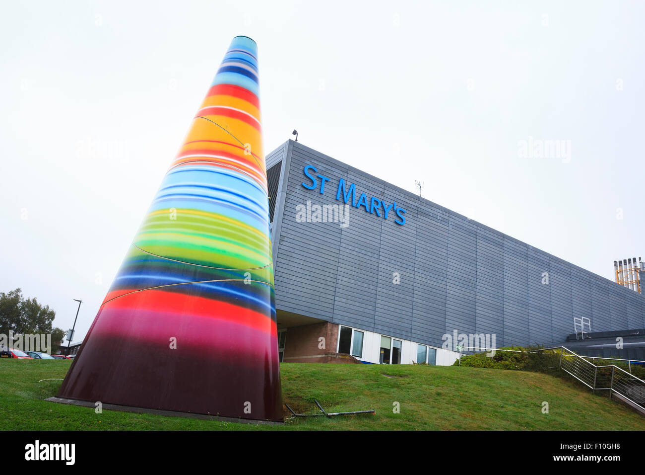 Exterior of Saint Marys Hospital and multi coloured cone on the Isle of Wight Stock Photo