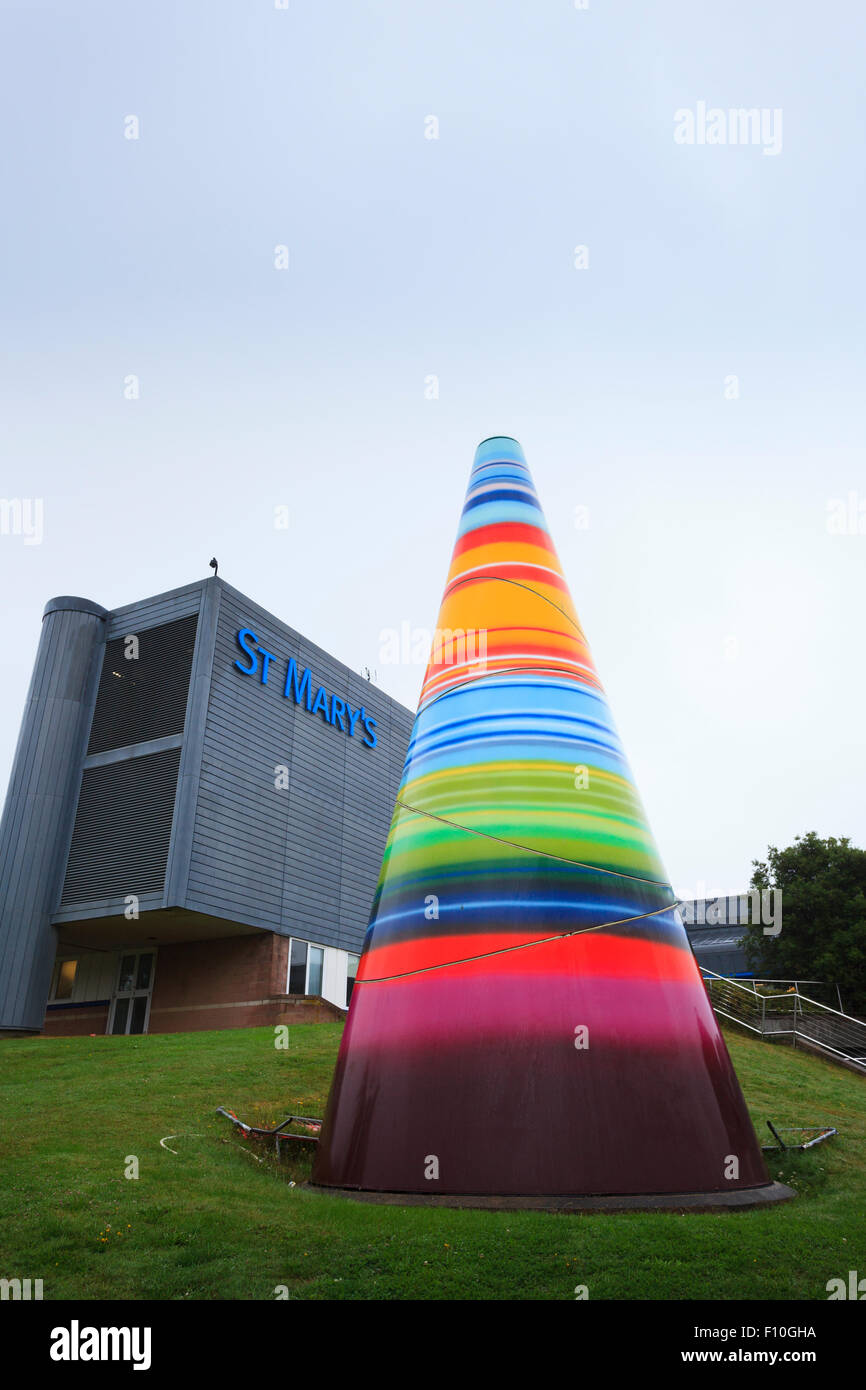 Exterior of Saint Marys Hospital and multi coloured cone on the Isle of Wight Stock Photo
