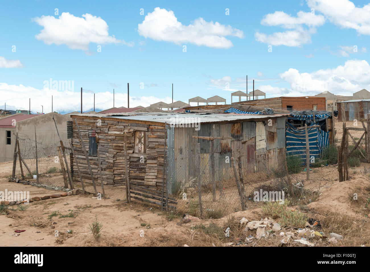 Sheds in a township in Oudtshorn, Western Cape, South Africa Stock Photo