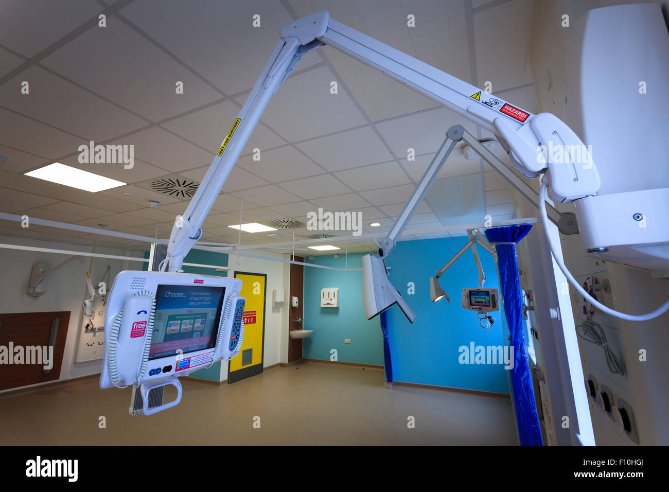 Personal television on empty hospital bed station without people Stock Photo