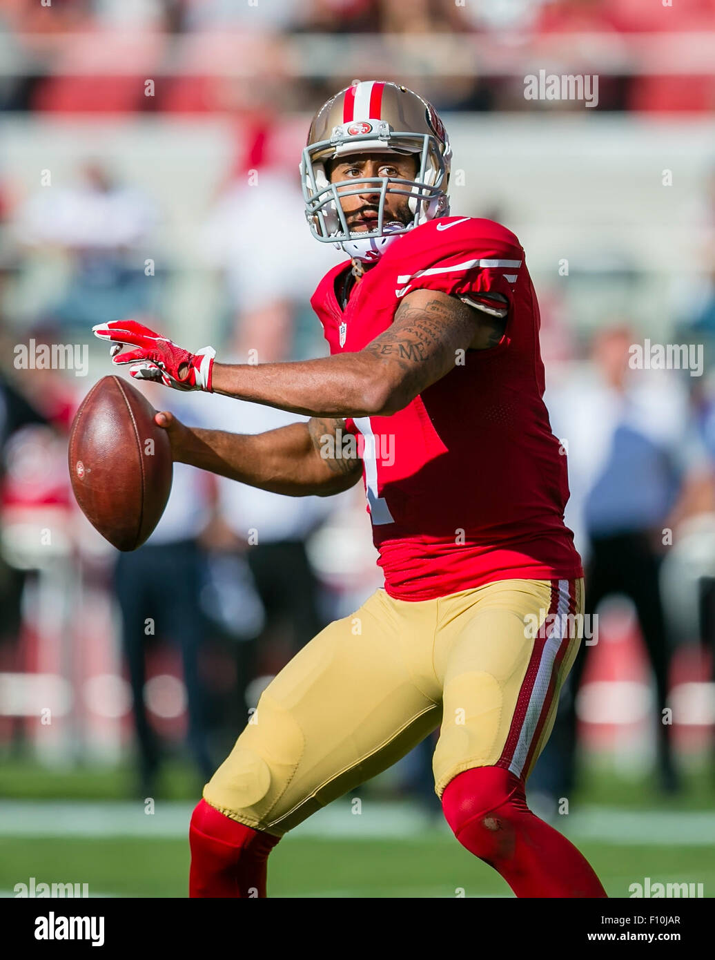 Halftime. 23rd Aug, 2015. San Francisco 49ers quarterback Colin Kaepernick  (7) in action during the NFL football game between the Dallas Cowboys and  the San Francisco 49ers at Levi's Stadium in Santa