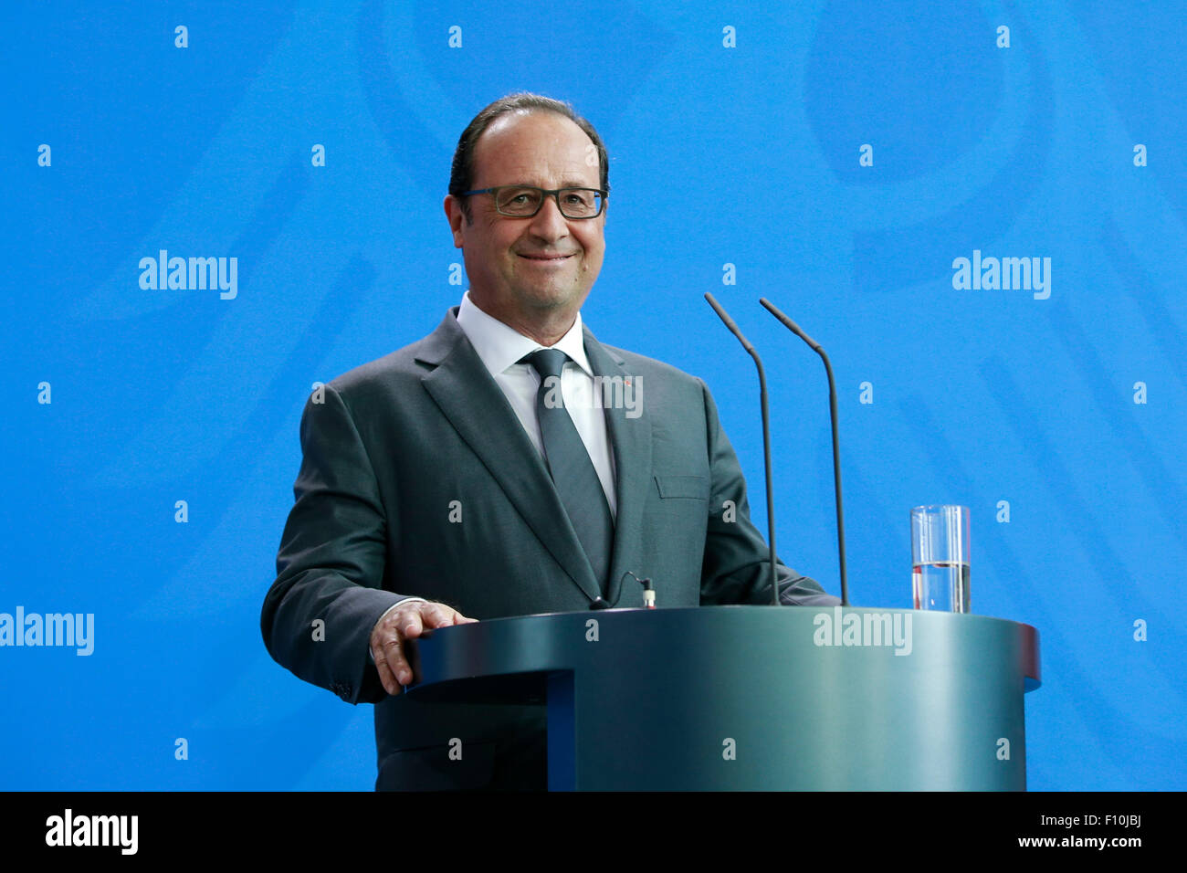 Berlin, Germany. 24th Aug, 2015. Angela Merkel, German Chancellor and François Hollande, French president give a joint Press Statements before meeting in Berlin, Germany on 24 August 2015: / Picture: François Hollande, French president Credit:  Reynaldo Chaib Paganelli/Alamy Live News Stock Photo