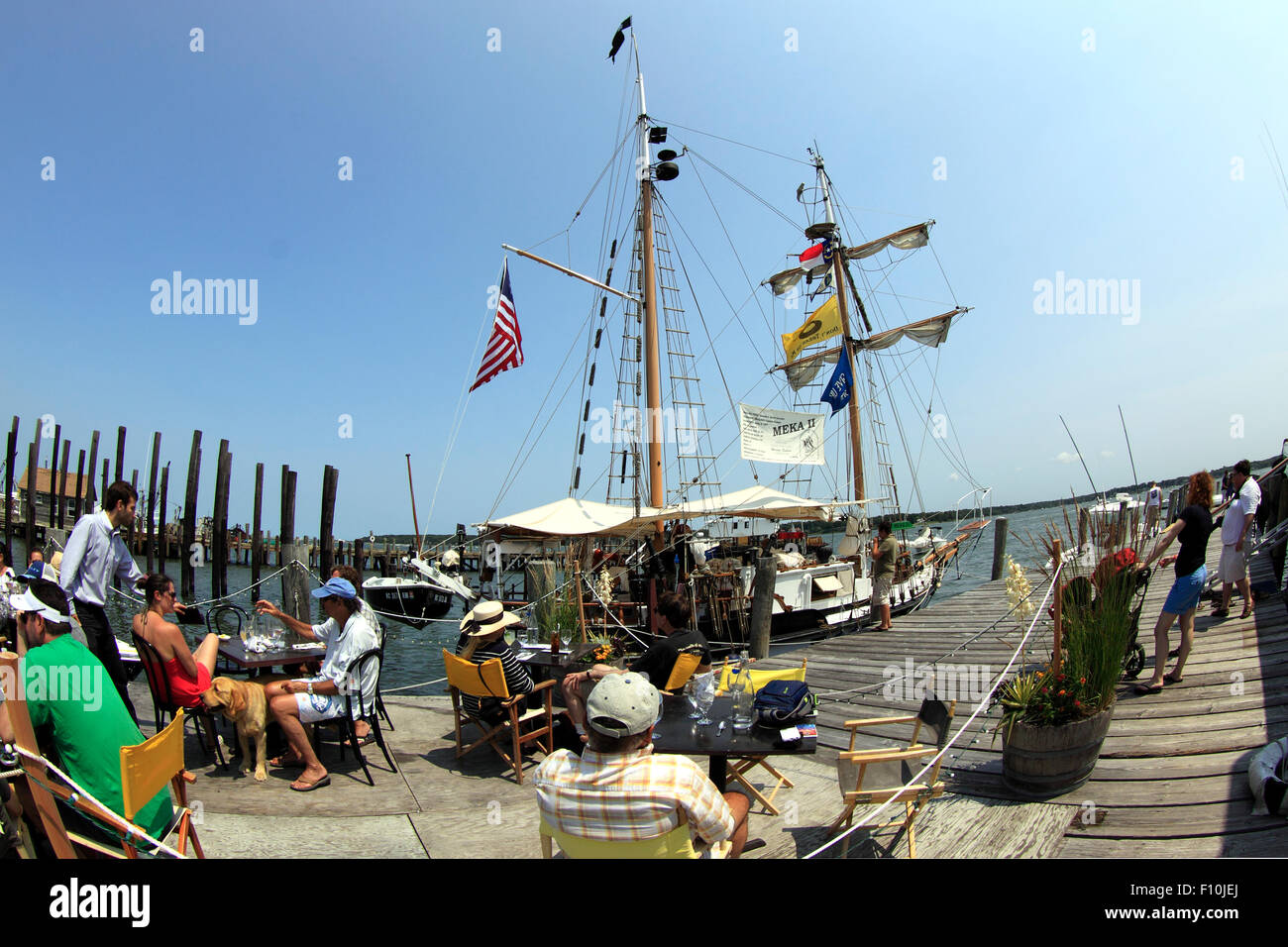 Outdoor dining Greenport Harbor Long Island New York Stock Photo Alamy