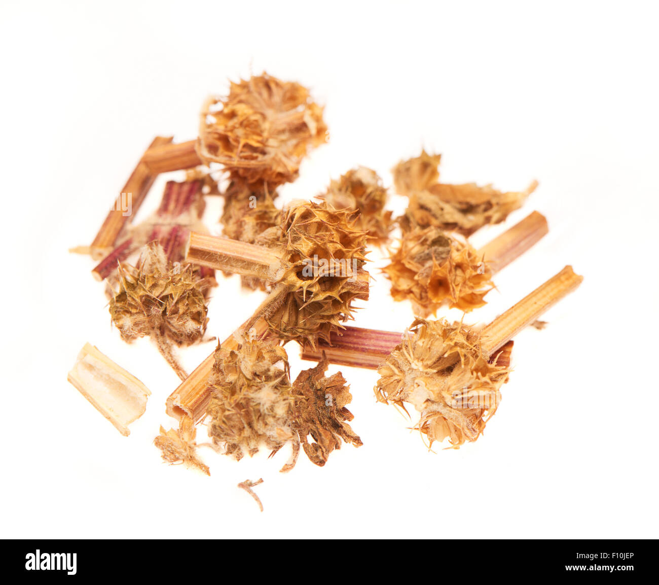 Heap of dry medical herbal tea isolated on white background Stock Photo