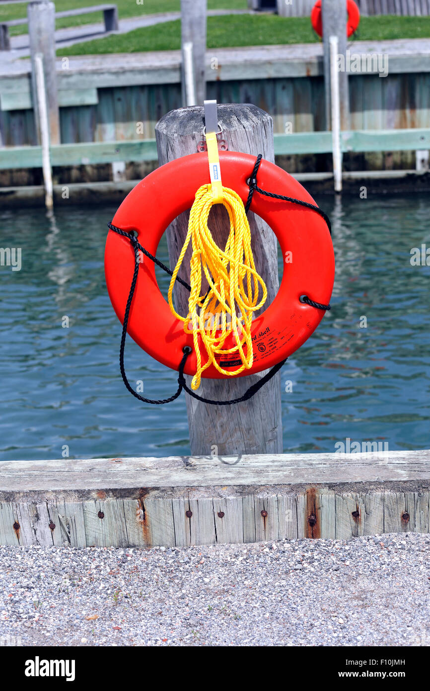 Life saver ring and rope Long Island New York Stock Photo
