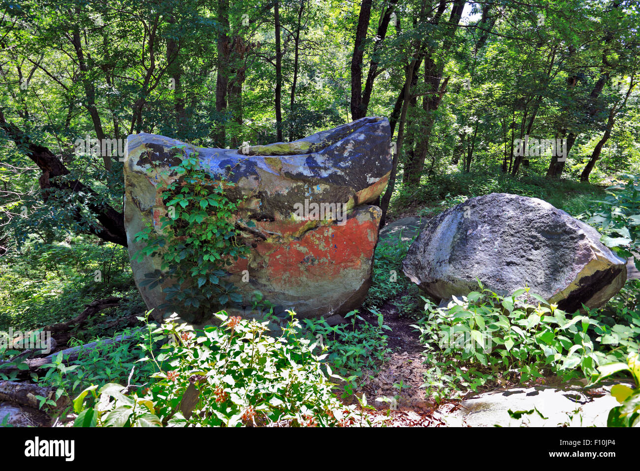 Painted rock Van Cortlandt Park Bronx New York Stock Photo