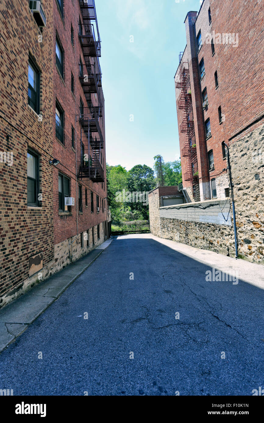 Driveway between apartment buildings Caryl Ave. Yonkers New York Stock