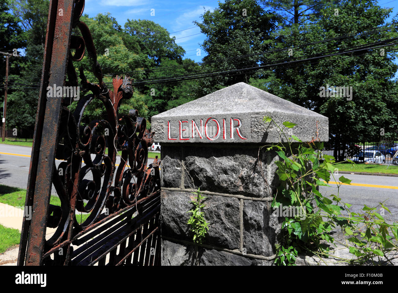 Rusted entrance gate to Lenoir Mansion North Broadway Yonkers New York
