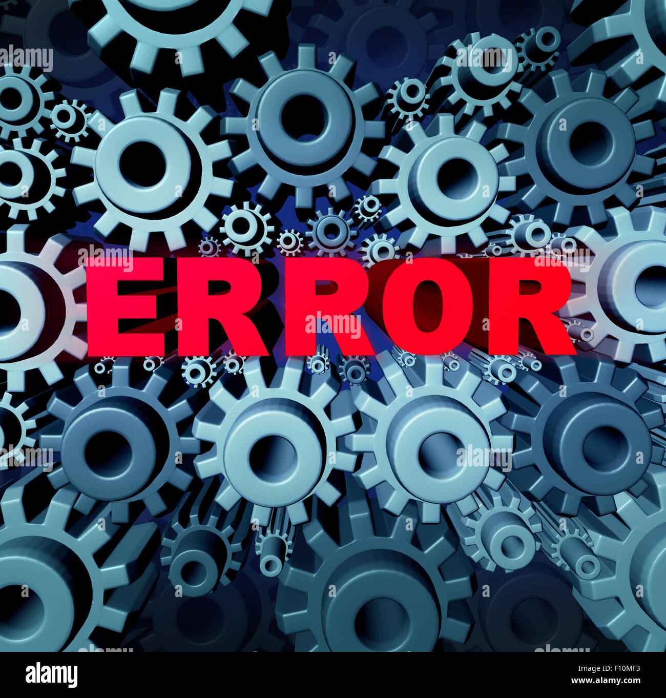 Error page concept and a problem website with a broken or dead link symbol as a group of gears and cog wheels with three dimensional text breaking the network connection resulting in internet search not found. Stock Photo